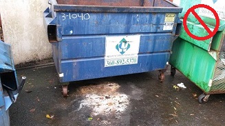 leaking dumpster without lid causing pollution