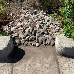 Riprap in a bioretention cell. 