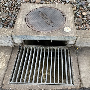 combined stormdrain catch basin and curb inlet.