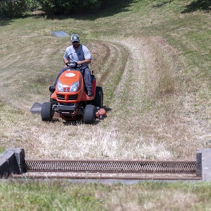 mowing a swale lengthwise 